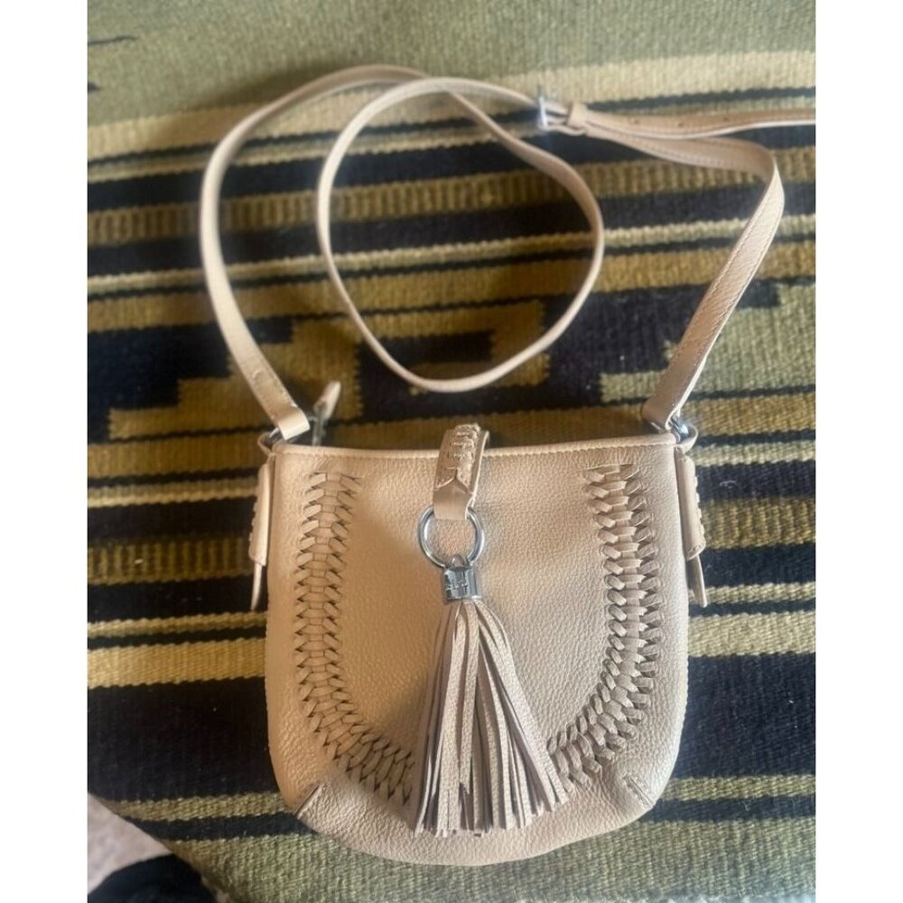 Ralph Lauren Woven Indian Cove Leather Crossbody Bag  Sandstorm Beige Tassel